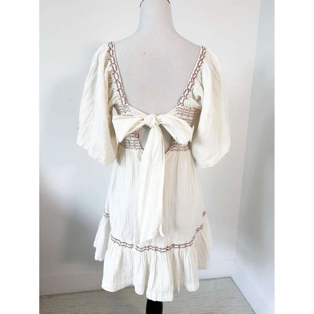 FREE PEOPLE Easy to Love Women’s S Cream Bubble Dress Babydoll Coquette Gauzy